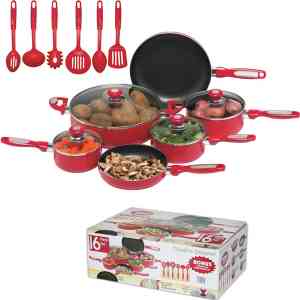 Chef's Secret 16-Pc Red Aluminum Cookware Set - RKT3567