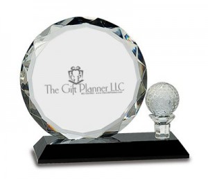 Round facet crystal with golf ball award - CS-CRY026L