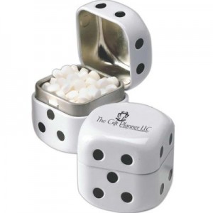 Dice shaped tin filled with Jelly Belly (R) jelly beans 333-JBEL