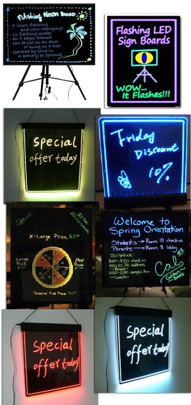 Dry erase neon display boards